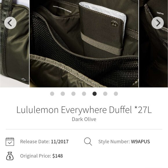 LULULEMON EVERYWHERE DUFFEL BAG 27L DARK OLIVE - Picture 2 of 2